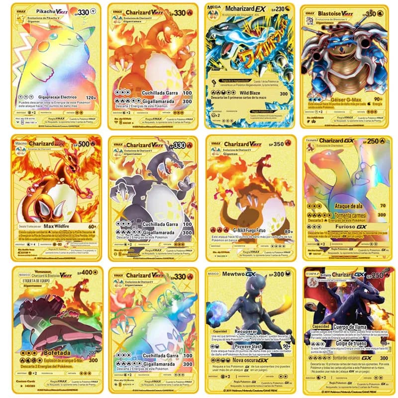 Inglese Espanol Versione 6-12 Pz/set Pokemon Carta di Metallo Anime Figura Charizard Pikachu Battaglia Collezione Carte Giocattolo Regali