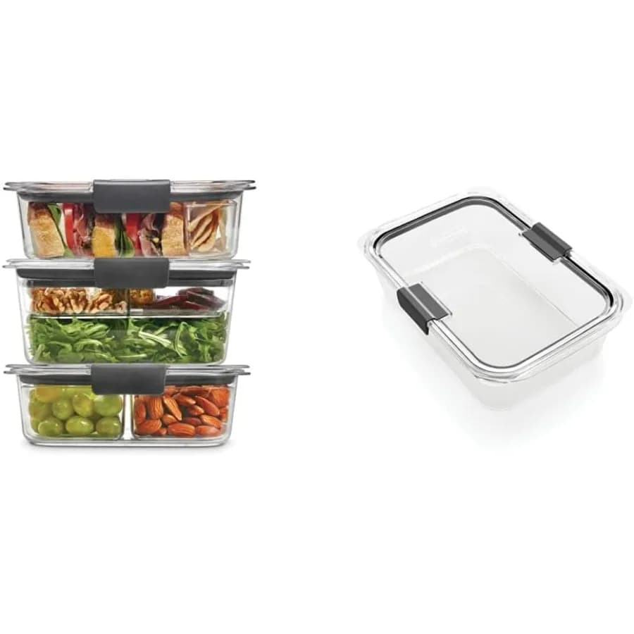 Contenitori per alimenti Brilliance con coperchi, ermetici, per pranzo, preparazione di pasti e avanzi, set di 3 con vassoi rimovibili | Lar