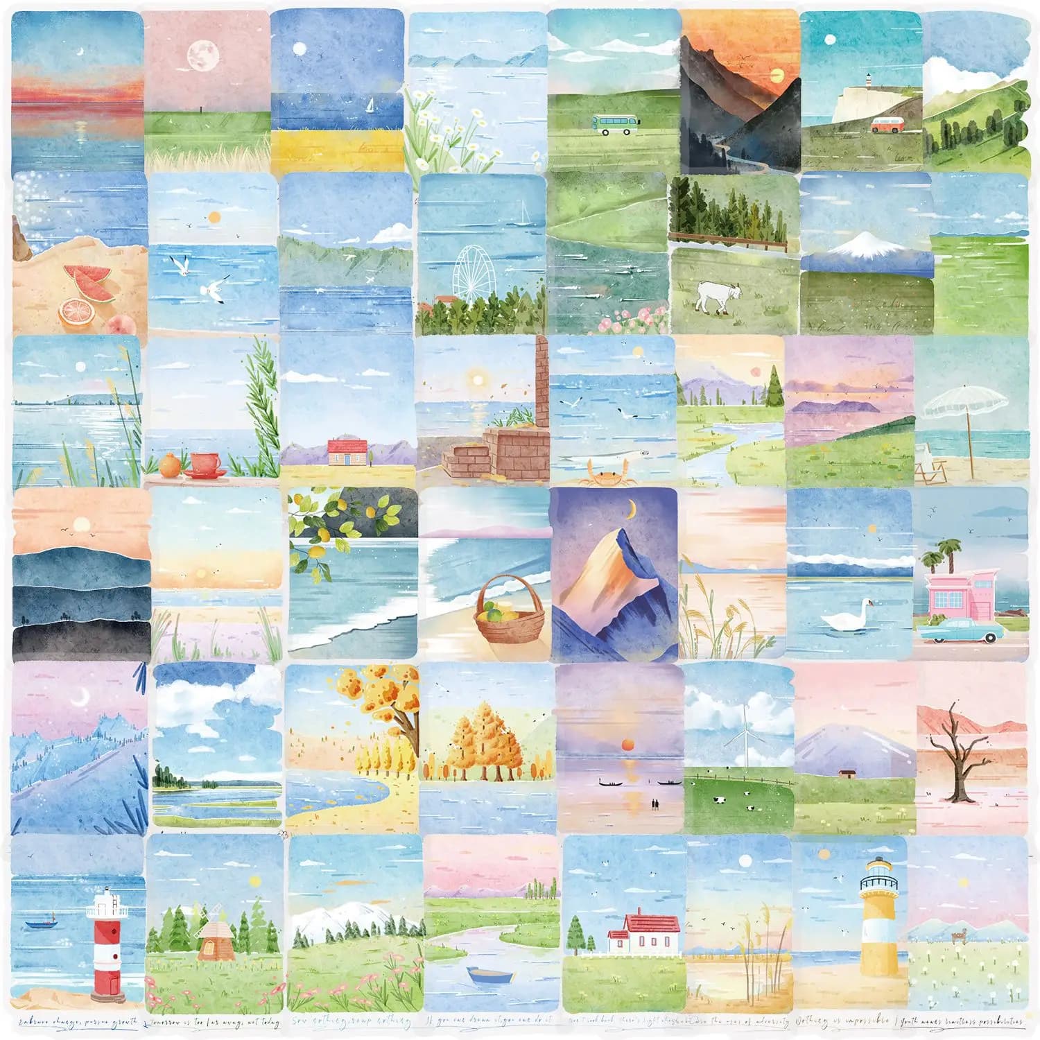 Confezione da 50/100 Adesivi Trasparenti in PET con Paesaggi di Montagna e Mare, Impermeabili, Decorativi per Chitarra e Quaderni