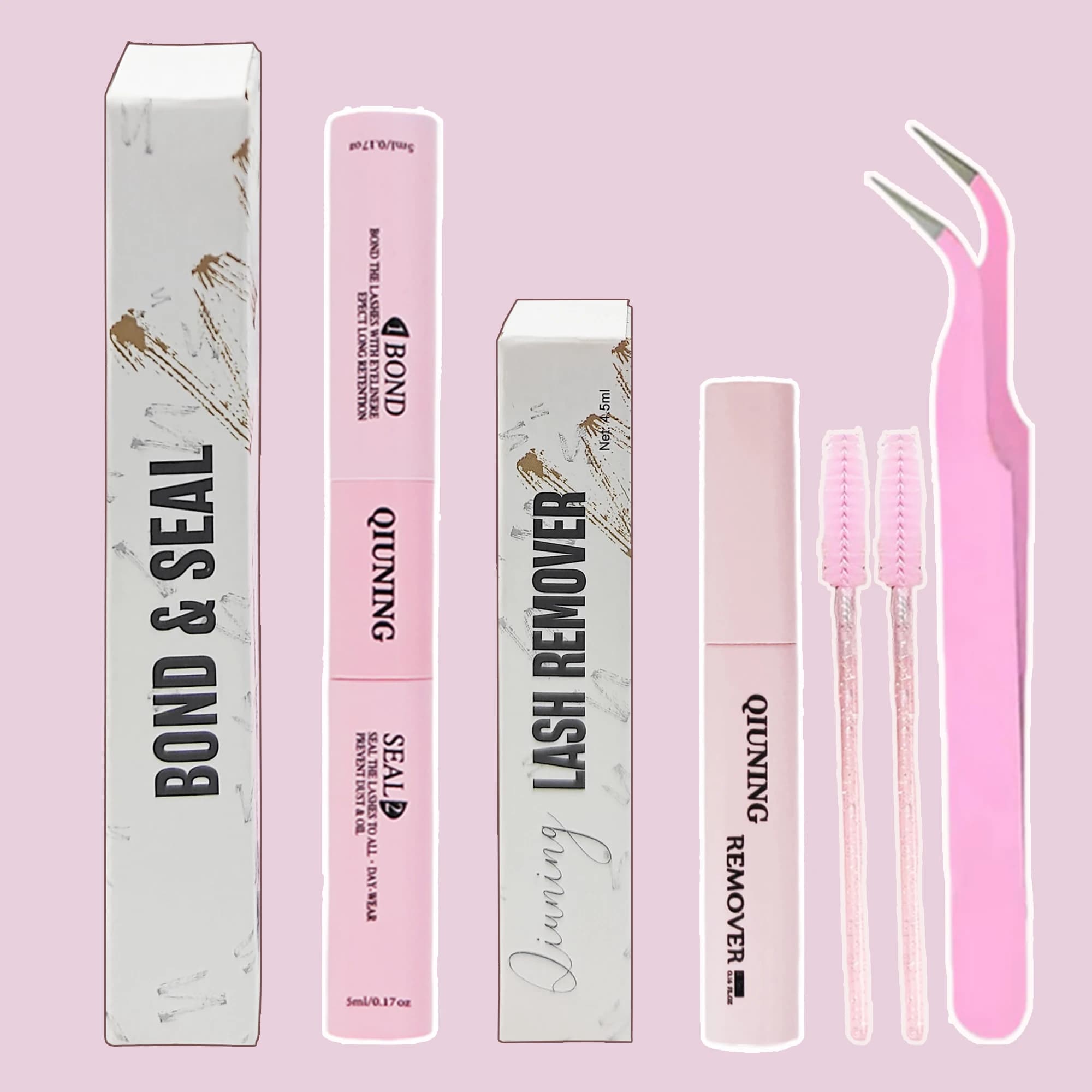 QIUNING Lash Bond and Seal 10ml Necklace and Sealant for Individual Eyelashes, Extension Eyelashes and Solvents for 5ml Eyelash Collar, Kit Grips