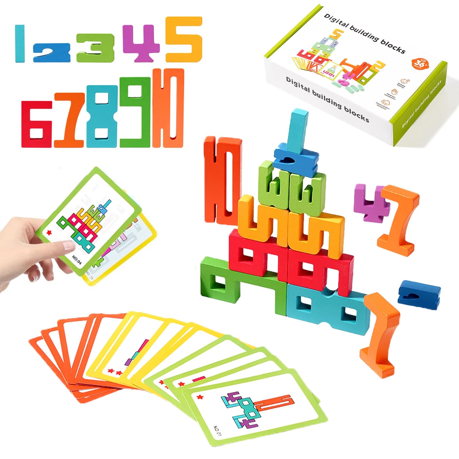 Blocchi di costruzione di numeri in legno Puzzle creativo Montessori Giocattoli impilabili Giocattoli educativi Sviluppo precoce del pensiero logico della matematica