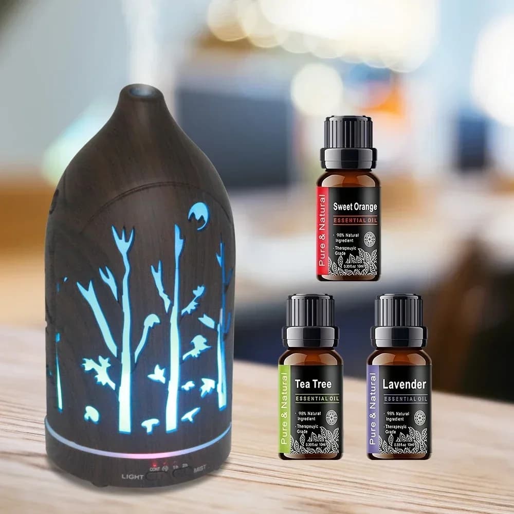 Diffusore di oli essenziali ad ultrasuoni e umidificatore d'aria con spegnimento automatico, luce notturna a LED a 7 colori, diffusore di aromi silenzioso per la casa, O