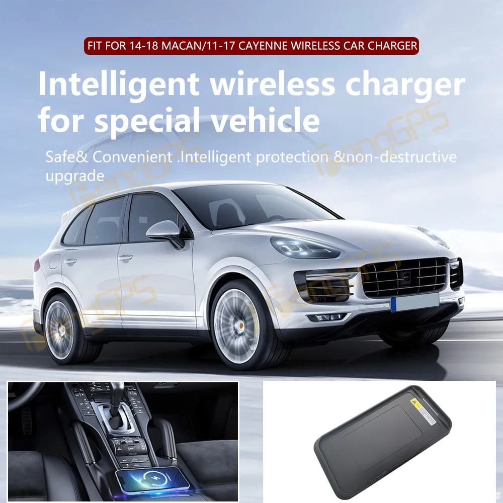 Caricatore wireless per auto dedicato Console centrale Pannello di ricarica rapido per telefono per Porsche Macan 2014-2018 Cayenne 2011-2017 Interni