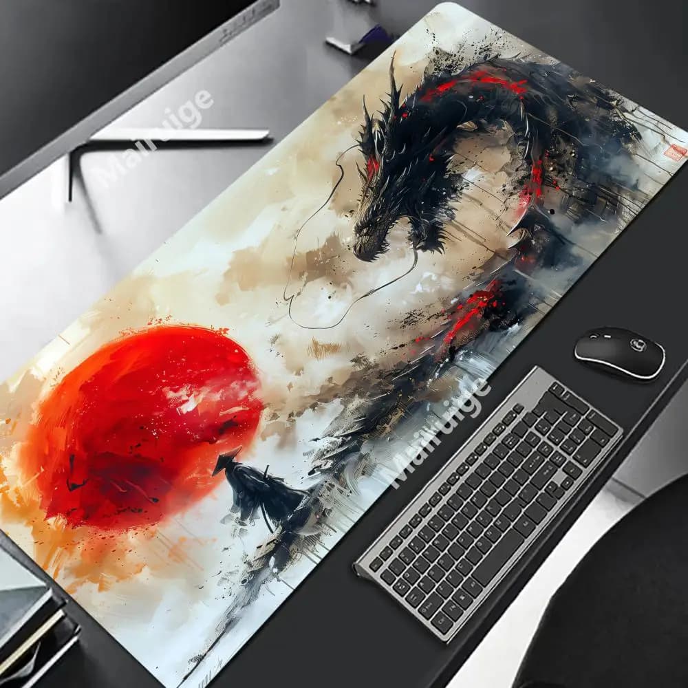 Tappetino per mouse Samurai e Dragon Tappetini per tavolo da gioco per ufficio di grandi dimensioni Tappetini per mouse per tastiera da gioco antiscivolo in gomma XXL Tappetini da scrivania lunghi