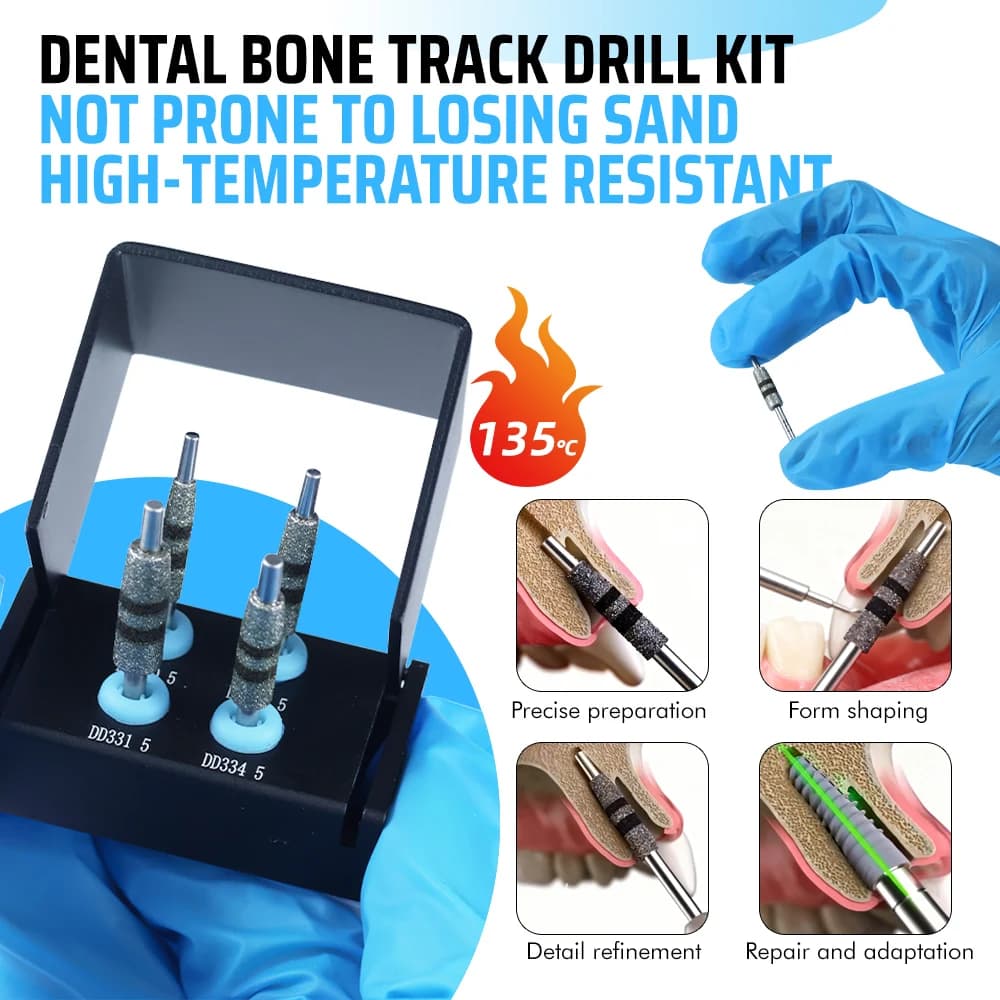 Kit per trapano per binario osseo dentale Posizionamento guidato per impianti Punte per la correzione del collo Taglio diamantato Rettifica Strumenti per impianti a mascella