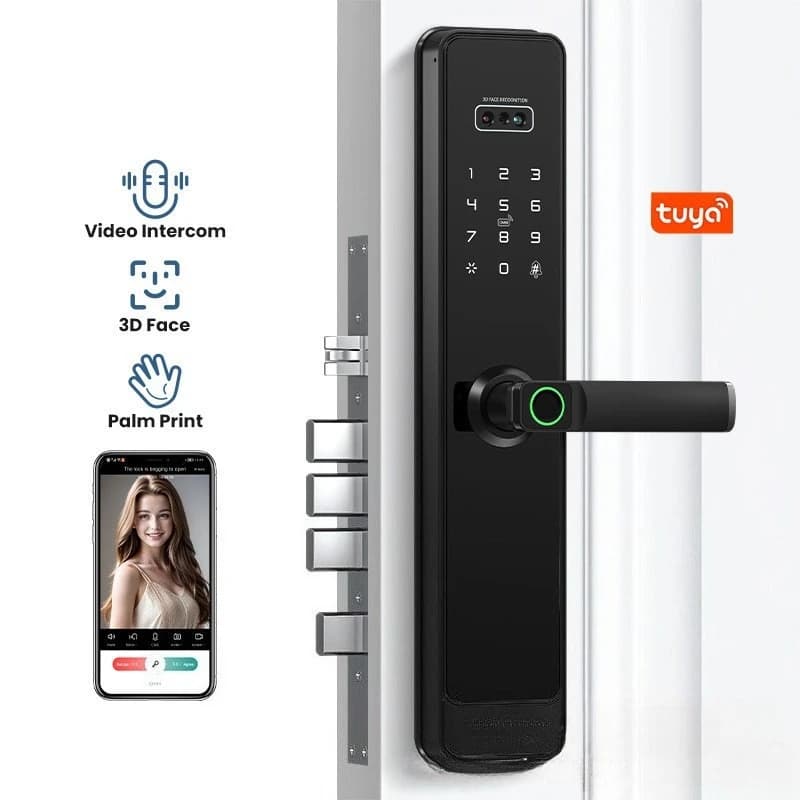 Serratura Intelligente EGFirtor Semi-automatica con Impronta Digitale e Password, Sblocco Remoto Tuya, Interfono Wi-Fi Attivo, Riconoscimento Facciale