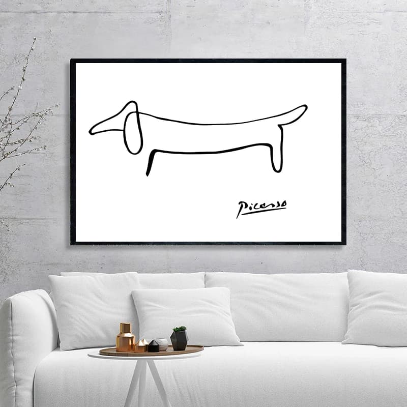 Picasso Pittura astratta One Stroke Nordic Poster Wall Art Canvas Dog Poster Immagini murali in bianco e nero Soggiorno Decor