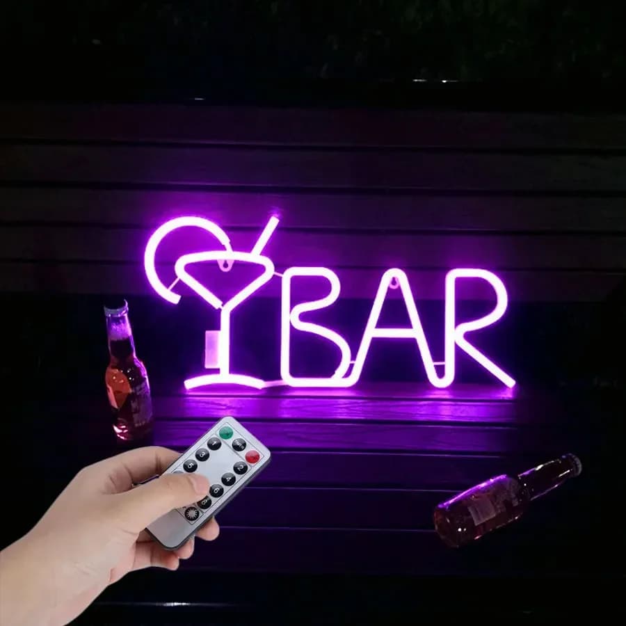 Colorato LED BAR Neon Sign Light Juice Letter Party lampada al Neon con telecomando appeso a parete per KTV Shop Home Art Desk Decor