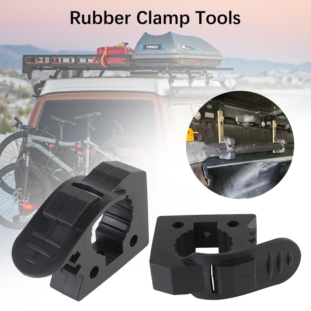 Car Roof Rack Rubber Clamps Handle Keeper Fits 1-1.5" Dia. Stand Shovel Holder Fishing Rod Clip Interior Bracket Auto Organizer
