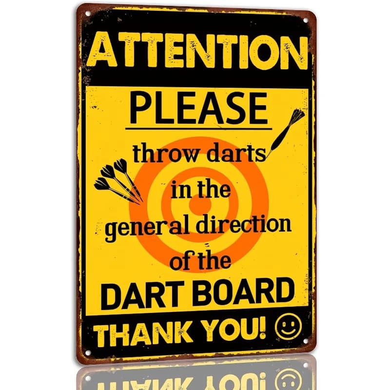 Targa in metallo Dart Board per decorazione da parete Man Cave - Targa in ferro con scritta 'Attenzione: Lanciare i freccette'