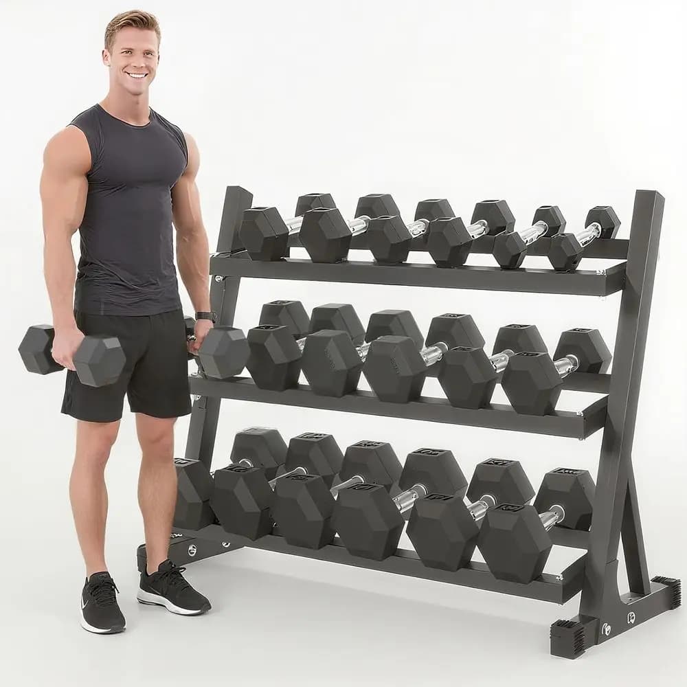Iron and rubber-coated dumbbell set - 350/450/550 pounds, 5-50 pounds rubber hexagonal weights with storage support for home gym