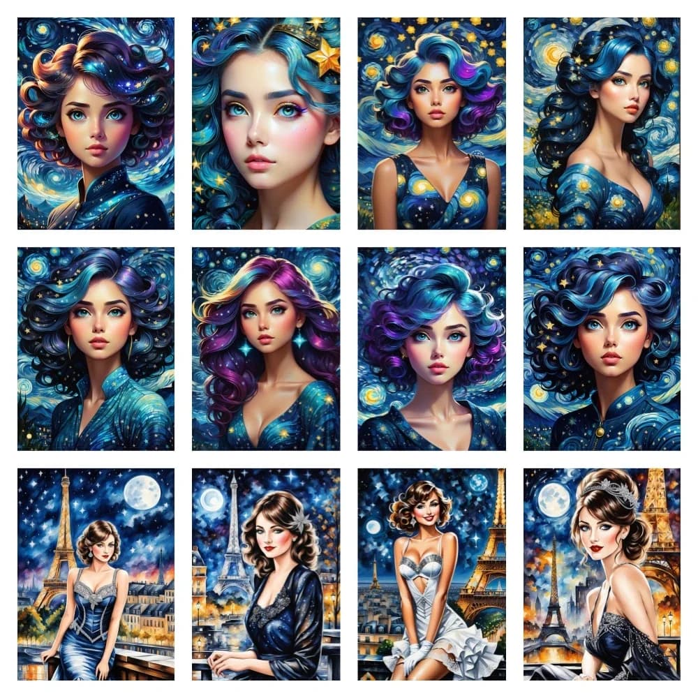 Elegante signora ritratto pittura diamante ragazza stellata mosaico pieno di diamanti stile Van Gogh ricamo kit punto croce decorazioni per la casa