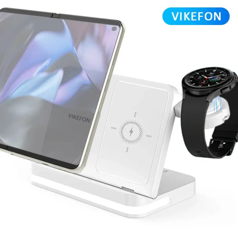 3 in 1 LED Light Wireless Charger Stand For Samsung Galaxy Z Fold 7 6 Flip 7 6 Watch 4-9 Active 1 2 Buds Foldable Charging Stand