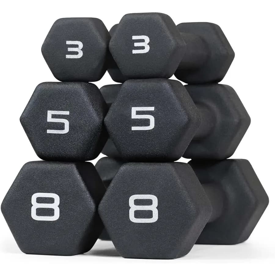 Black neoprene handlebars, anti-slip, hexagonal shape, ideal for muscle toning, strength development and weight loss; only handlebars of different sizes with housing.