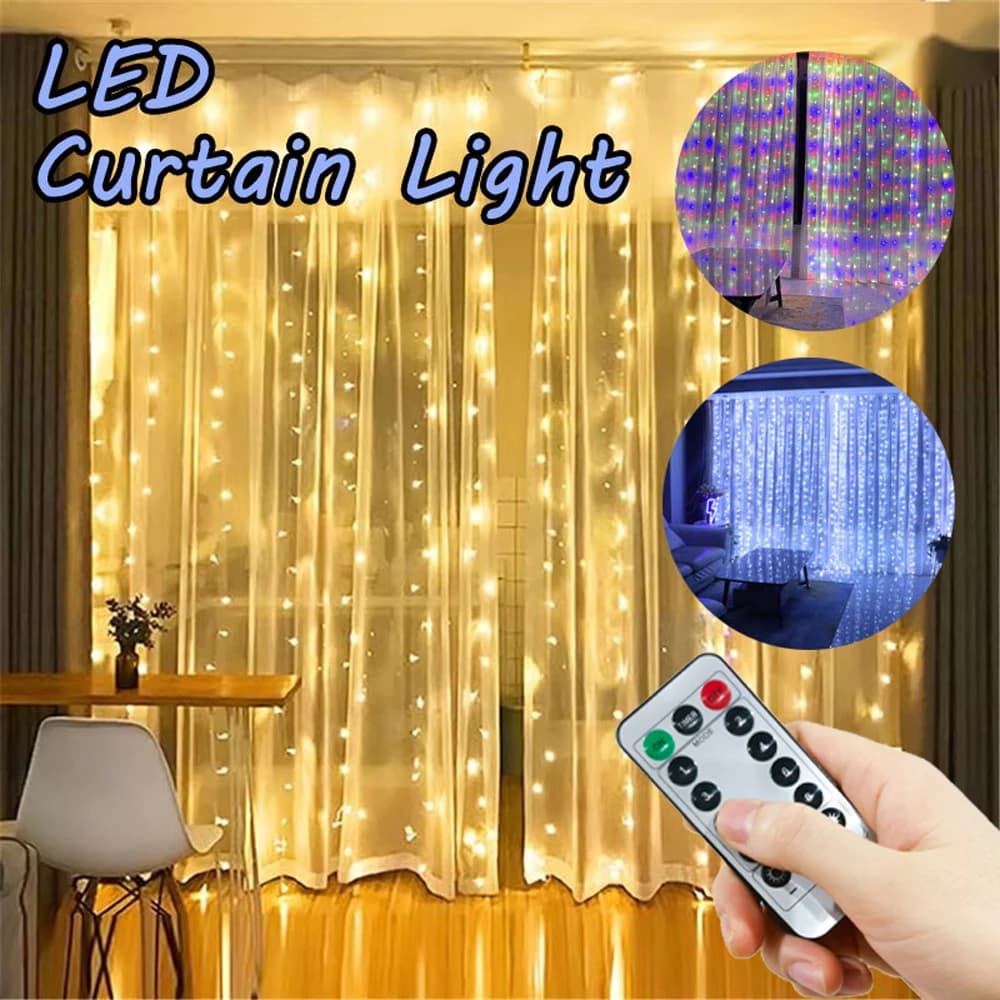 Luci a tenda LED USB, ghirlanda luminosa per matrimoni, feste di compleanno, decorazioni per casa e giardino