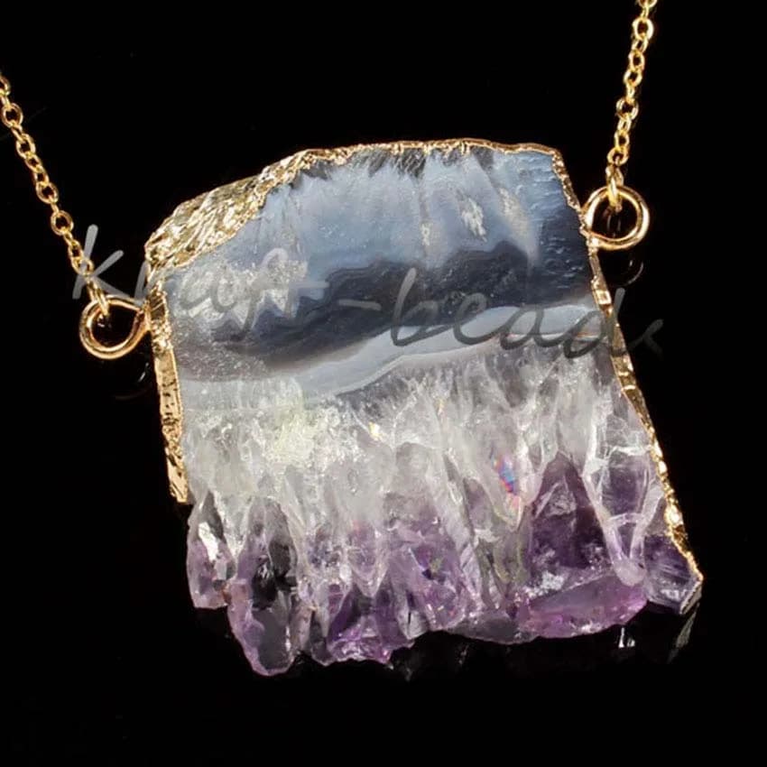 Natural Raw Irregular Amethyst Crystal Stone Pendant Necklace For Women Amethysts Quartz Druzy Slice Man Jewelry Random Color