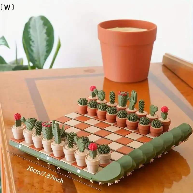 Set di Scacchi 3D Stampato in Resina a Forma di Cactus, Ornamento da Scrivania, Gioco Pieghevole, Decorazione per Casa e Ufficio, Regalo Rilassante Anti-Stress
