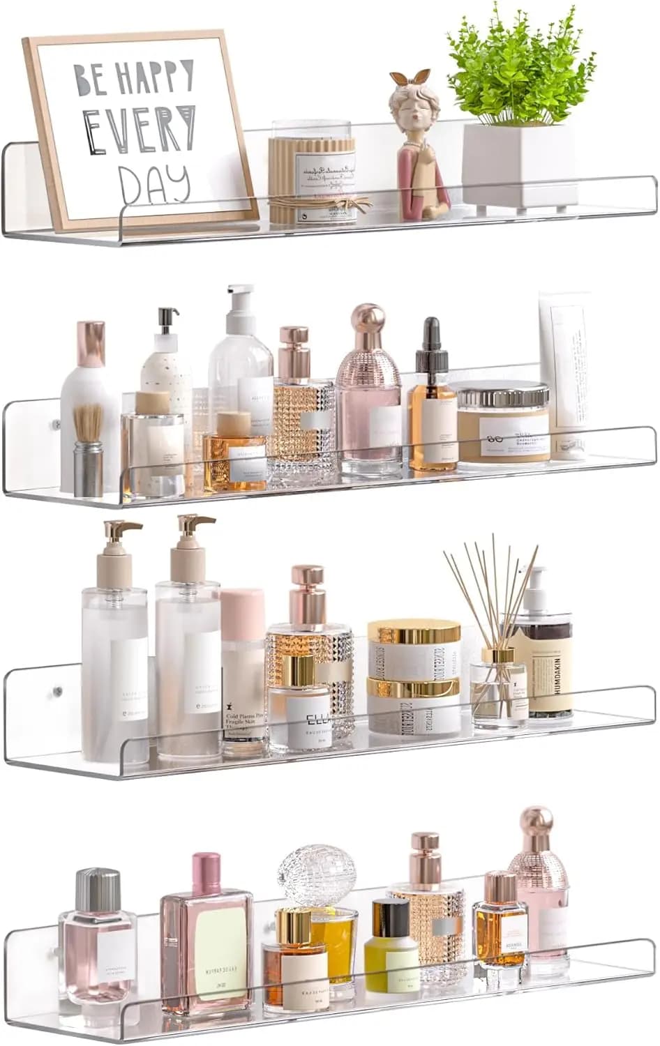 Mensole in acrilico per riporre oggetti in bagno, mensole galleggianti da 15 pollici, organizer da parete per profumi, trucchi, prodotti per la cura della pelle, libreria per bambini, per camera da letto, cameretta, decorazioni per soggiorno, trasparenti, confezione da 4