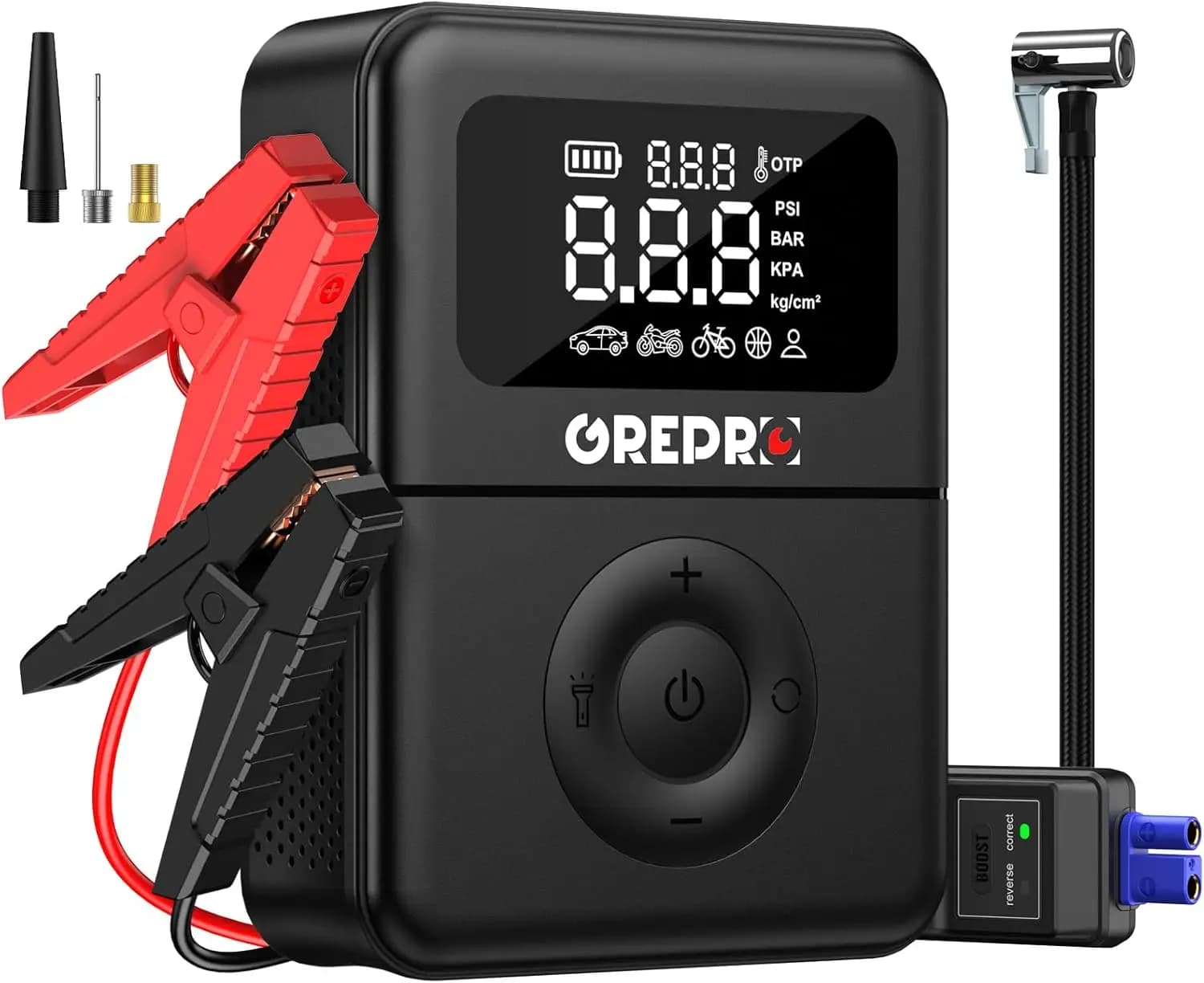 Avviatore di Emergenza Portatile 5000A con Compressore d'Aria, Gonfiatore Pneumatici 150PSI per Auto e Camion, Display Digitale, Luce LED