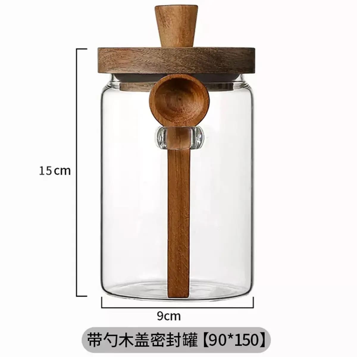 Glass Storage Jar With Airtight Wooden Lid And Spoon, Clear Food Grade Sealed Canister For Coffee Bean Spice Tea Sugar Kitchen