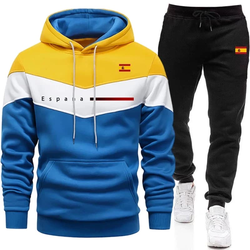 Completo Sportivo Casual Autunno Inverno per Uomo, Tuta da Jogging con Felpa con Cappuccio e Pantaloni, Moda Spagnola
