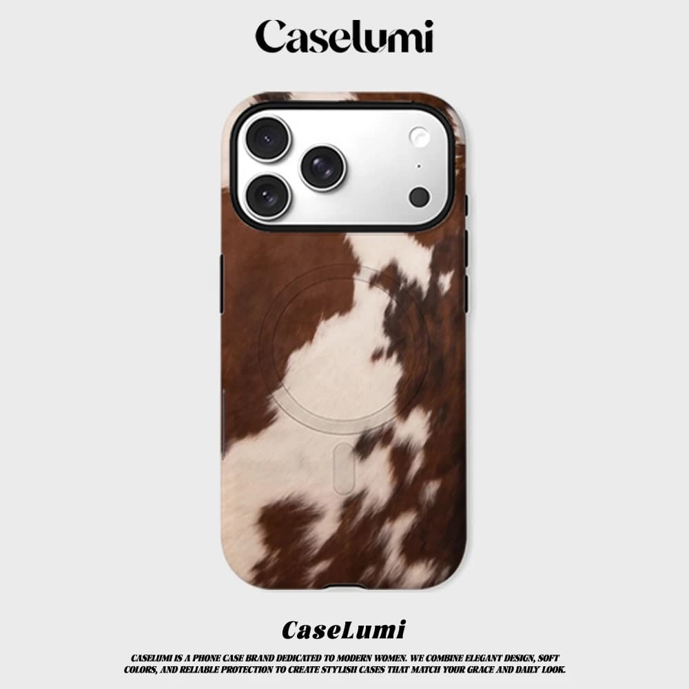 Custodia CaseLumi opaca antiurto per MagSafe per iPhone 17 16 15 14 Plus 13 Pro Max, in PC rigido, con rivestimento in pelle di vacchetta marrone e bianca