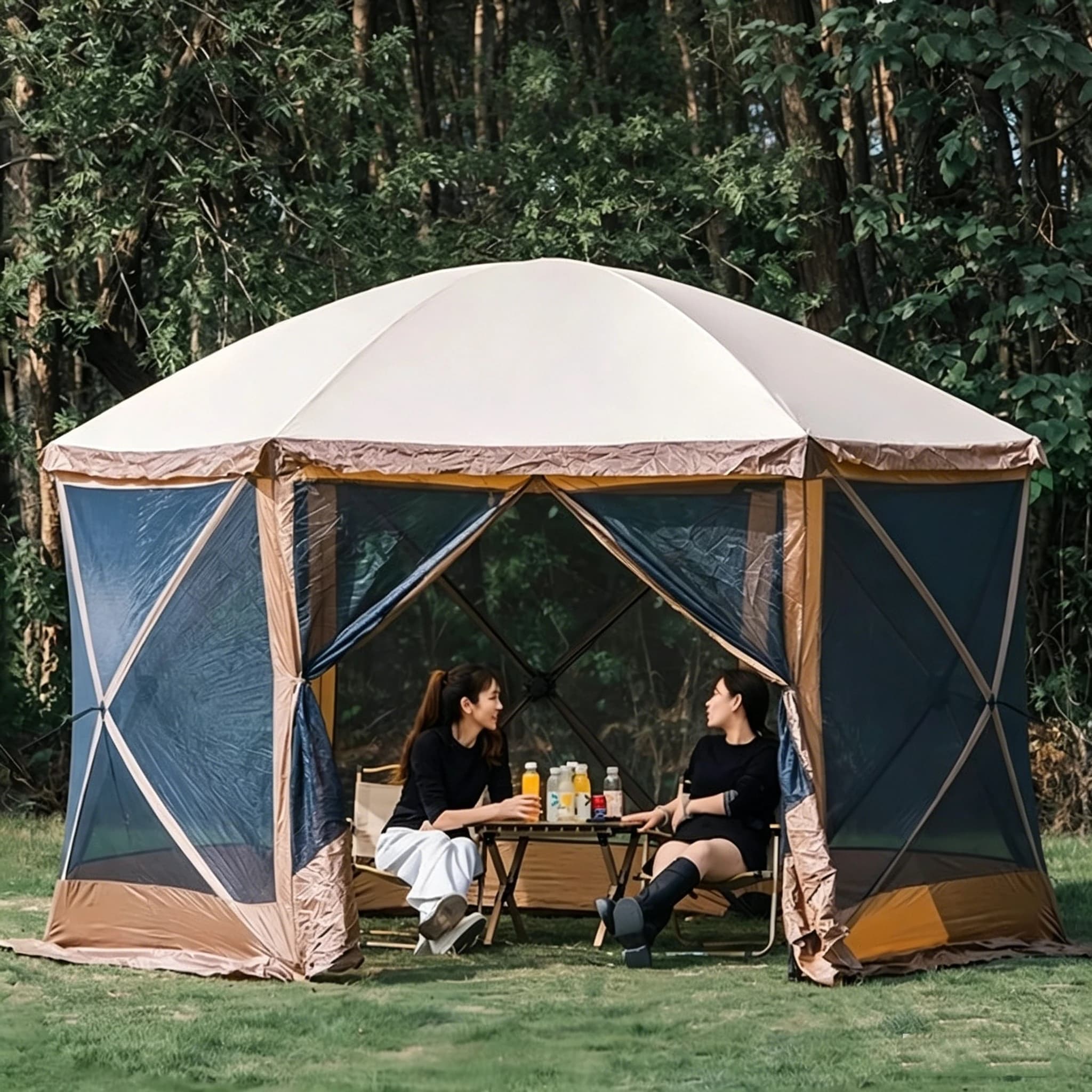 Hexagonal Outdoor Tent Portable Shading Windproof Rainproof Waterproof Mosquito-Proof Camping Equipment for Picnics Hiking Beach