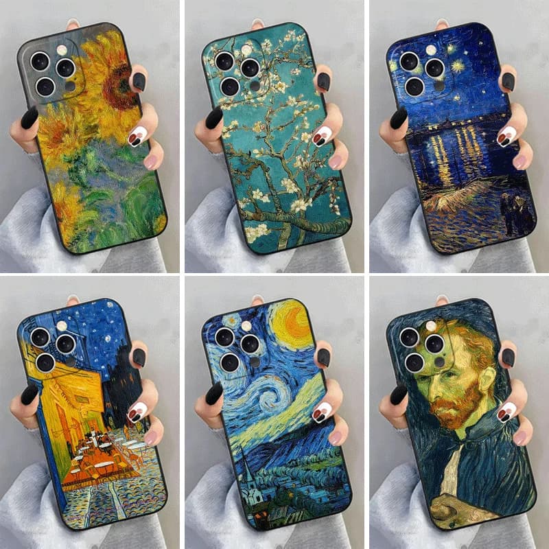 Soft Silicone Phone Case for iPhone 15 16 17 Pro Max Van Gogh Oil Painting Aesthetics Shell 17E 16E 14 Plus 13 Mini 12 11 Air 7
