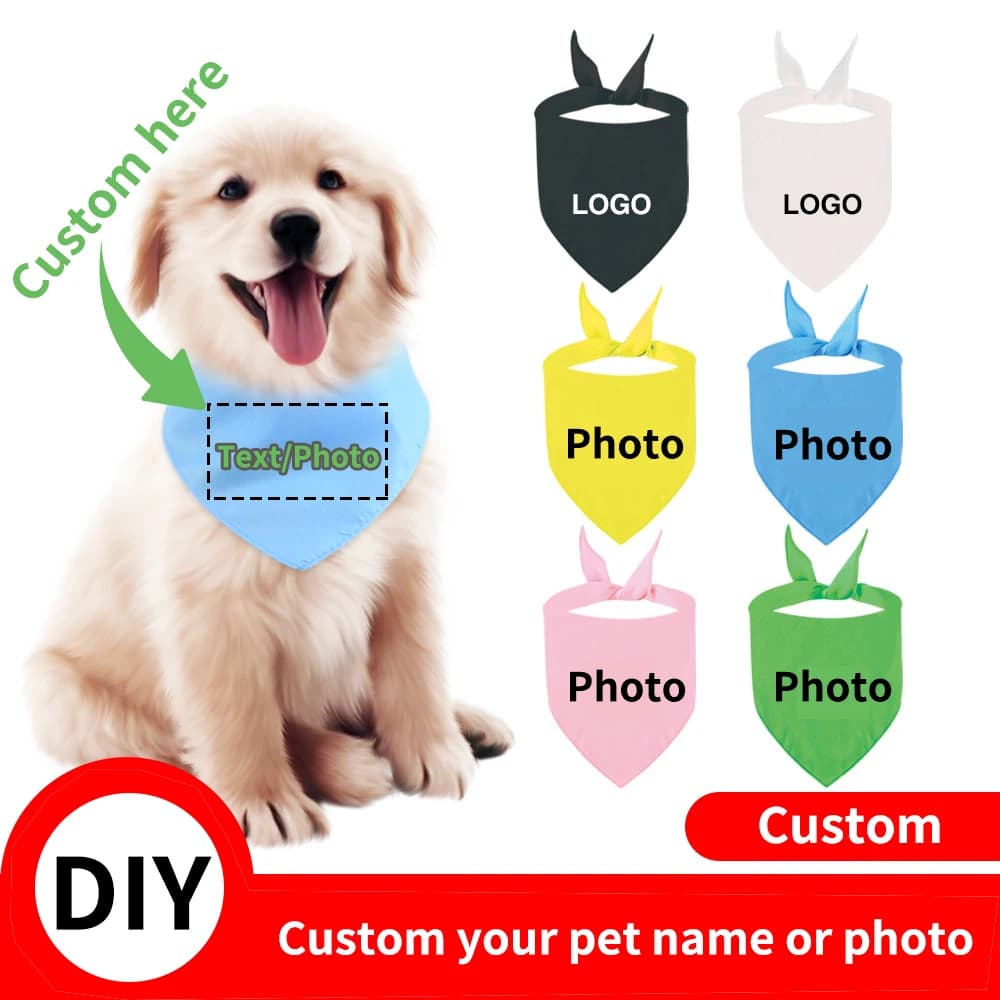 Customized pet cotton scarf DIY pet pattern printing text and logo Custom with adjustable triangular shape Cat Dog Accessories