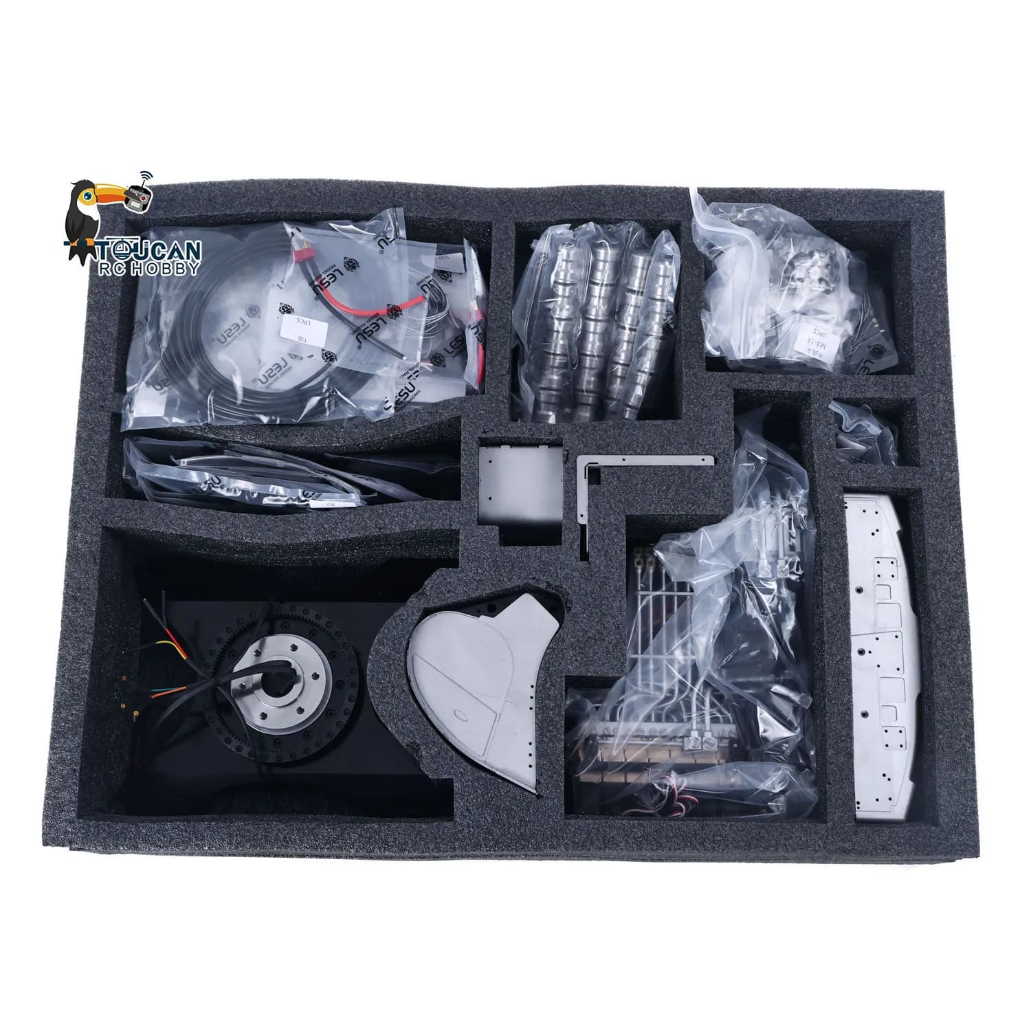 Kit LESU LR945 1/14, Escavatore Idraulico RC in Metallo con Sistema di Illuminazione, Modello di Escavatore Telecomandato Non Verniciato e Non Assemblato