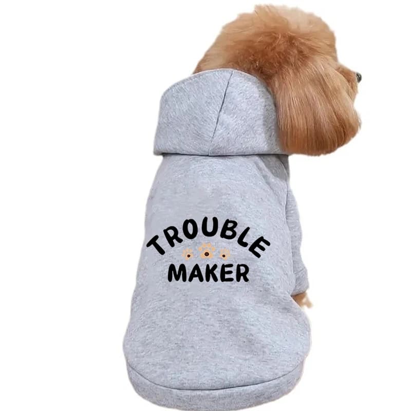 Felpa con cappuccio per animali domestici, felpa con stampa Pet Trouble Maker 100% poliestere, adatta per cani di piccola e media taglia XS-XL