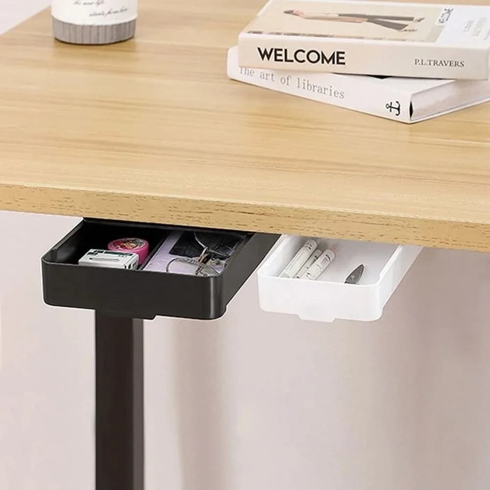 1pc Self-Adhesive Table Shelf Storage Box Multifunction Large Capacity Under Desk Drawer Space-saving Hidden Drawer