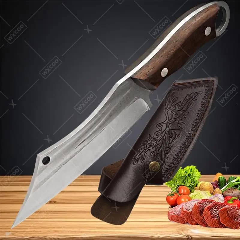 WXCOO Coltello da cucina forgiato da 5,5" Coltelli da macellaio professionali in acciaio inossidabile con coperchio Mannaia per carne Coltello da frutta per pesce
