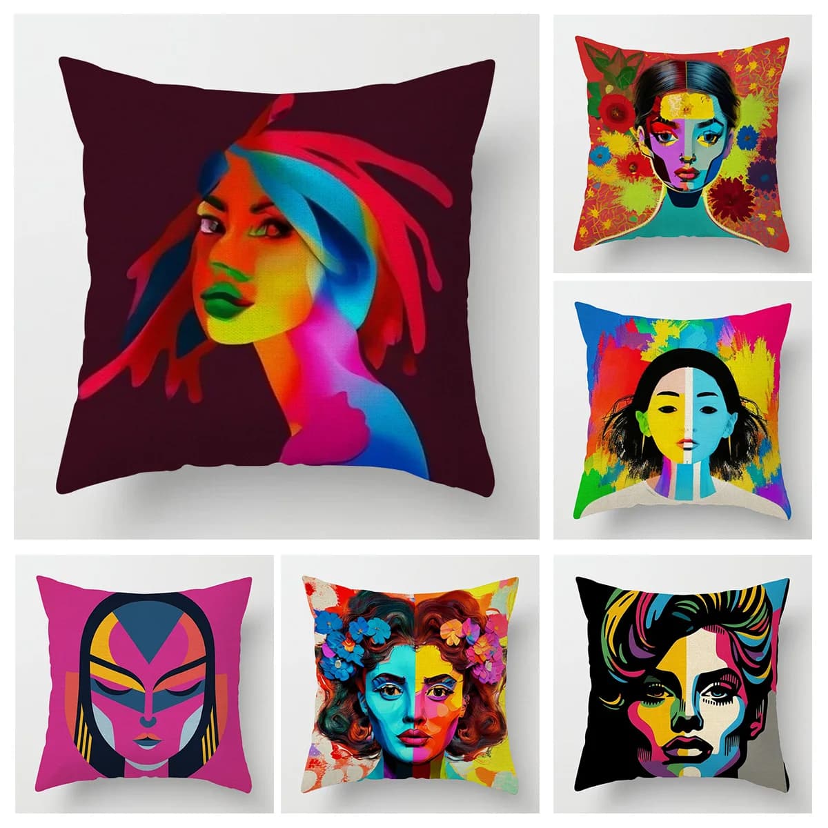 Pillow case with abstract illustration of watercolor figure, living room, bedroom, sofa, decoration, pillow lining for Nordic style 40x40 cm