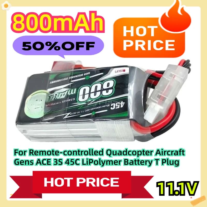 11.1V 800mAh per aereo quadricottero telecomandato Gens ACE 3S 45C Batteria ai polimeri di litio Spina a T