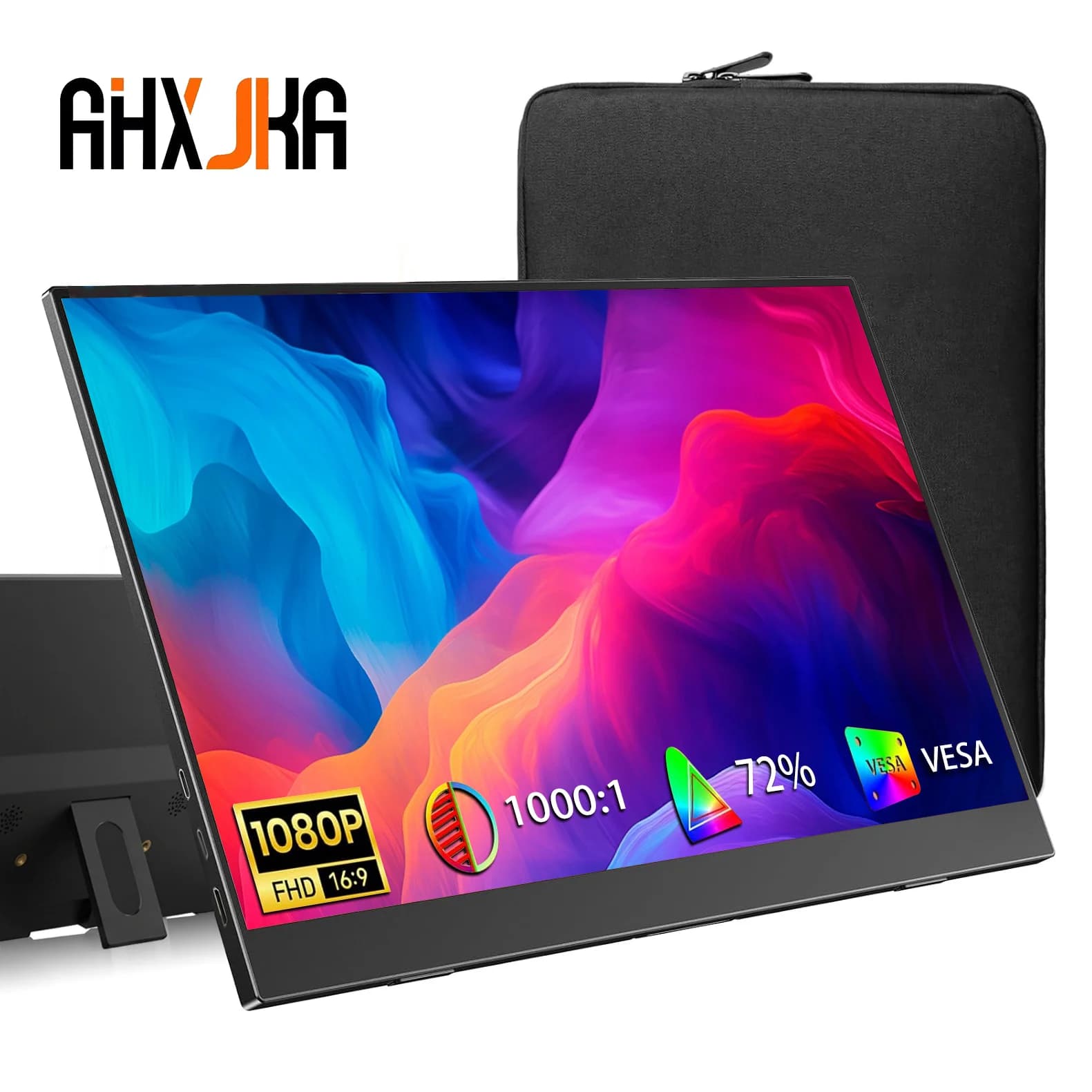 Monitor Portatile AHXJKA 15.6 Pollici 1920x1080P, Display Esteso con Pannello IPS, Supporto Penhole, VESA, USBC, Mini HDMI, Display Mobile da Viaggio