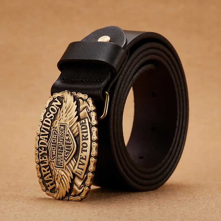 105CM Retro Copper Buckle Men Leather Belt Hip Hop Motorcycle Waist Belt Casual For Harley Davidson Motorcycle Styling Accessory