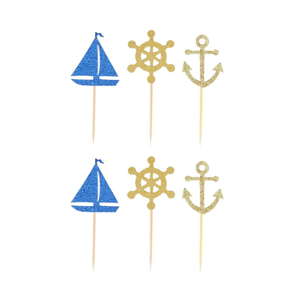 24 Pezzi Decorazioni per Torte Riutilizzabili, Topper a Forma di Barca a Vela e Ancora, Decorazioni per Cupcake, Accessori per Feste Nautiche, Matrimoni e Compleanni