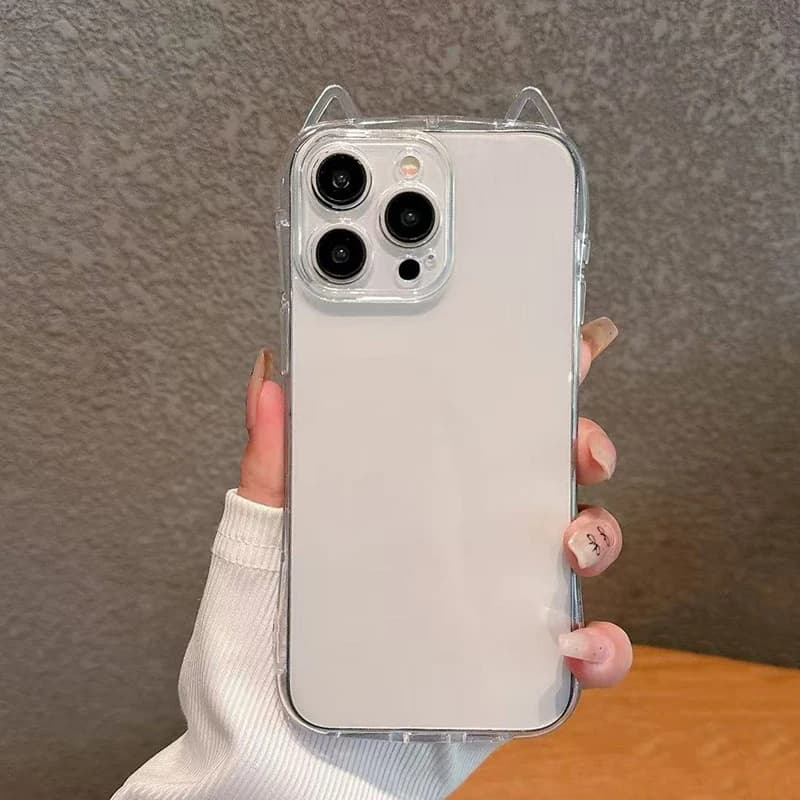 Custodia Trasparente per iPhone con Orecchie 3D a Forma di Gatto, Morbida Cover Posteriore in TPU per iPhone 17 Pro Max 11 15 13 16 12 14 Plus