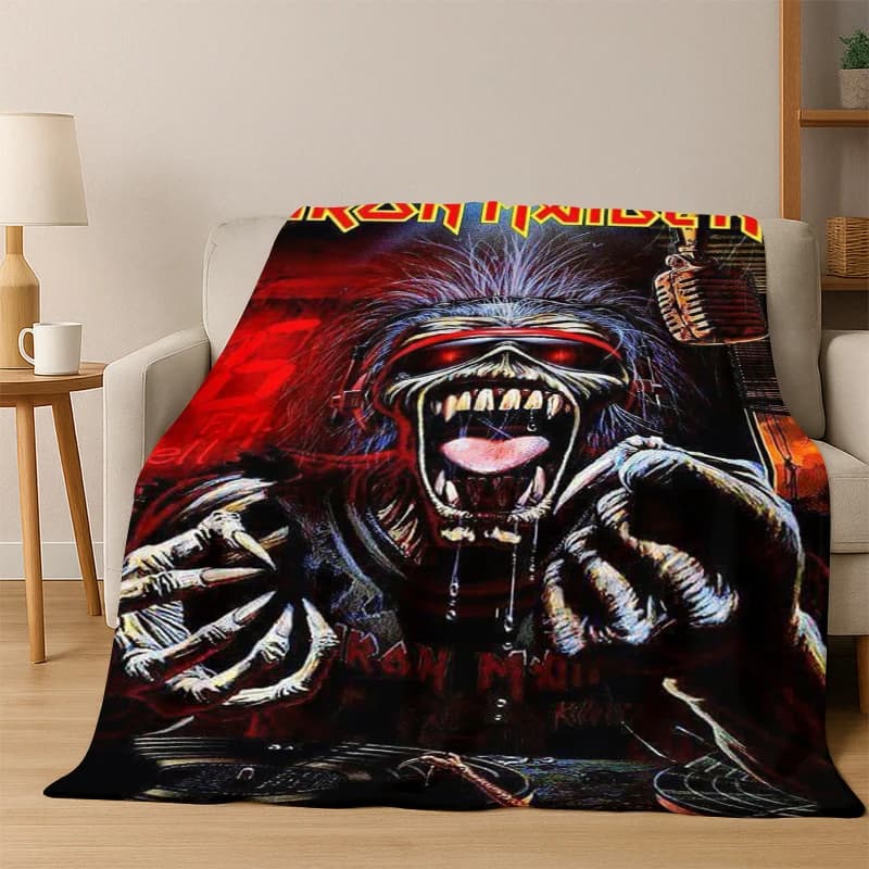 Coperta in flanella 3D I-Iron Maiden Metal Band, morbida e calda, per camera da letto, soggiorno, letto, viaggio, picnic, regalo per bambini
