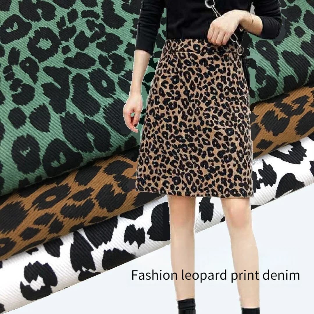 Tessuto denim con stampa leopardata al metro per cucito Jeans Gonna Scarpe eleganti Giacche Tessuto cucito fai da te Comodo kaki