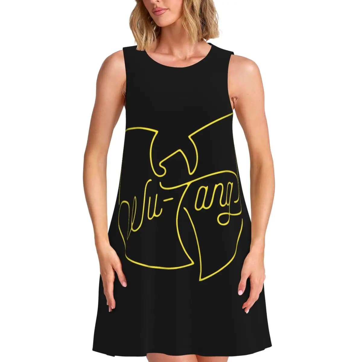 Abito estivo da donna con stampa Wu Tang Clan, abito casual senza maniche con scollo rotondo, vestito ampio stile street.