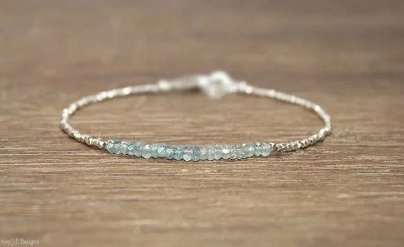 Blue Zircon Bracelet, Hill Tribe Beads, Zircon, Stacking, December Birthstone, Gemstone Jewelry