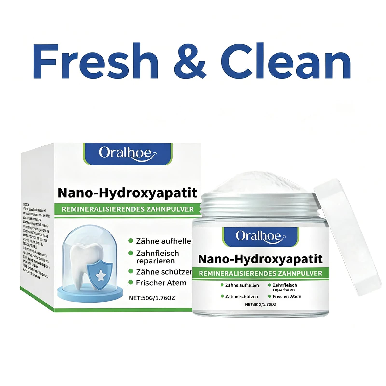 Polvere Dentale Nano-Idrossiapatite 50g, Sbiancante, Rimuovi Tartaro, Elimina Macchie, Ripara Gengive, Allevia Alito Cattivo, Nutre le Gengive