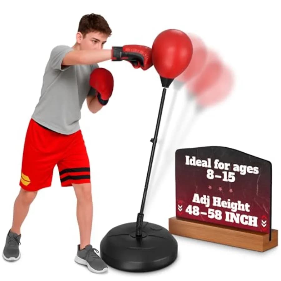 Sacco da Boxe Regolabile con Supporto per Ragazzi e Adulti, Set da Allenamento Reflex da 58 Pollici con Guanti e Pompa, Boxe da Terra
