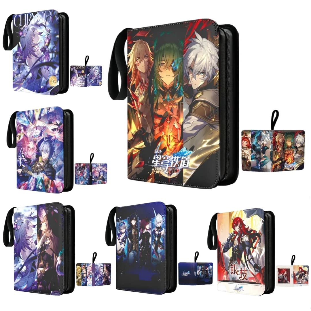 Honkai: Raccoglitore per carte in pelle Star Rail Himeko 7 marzo Libro con cerniera 400/900 Porta carte tascabili TCG, regalo per i fan del gioco di archiviazione del distintivo