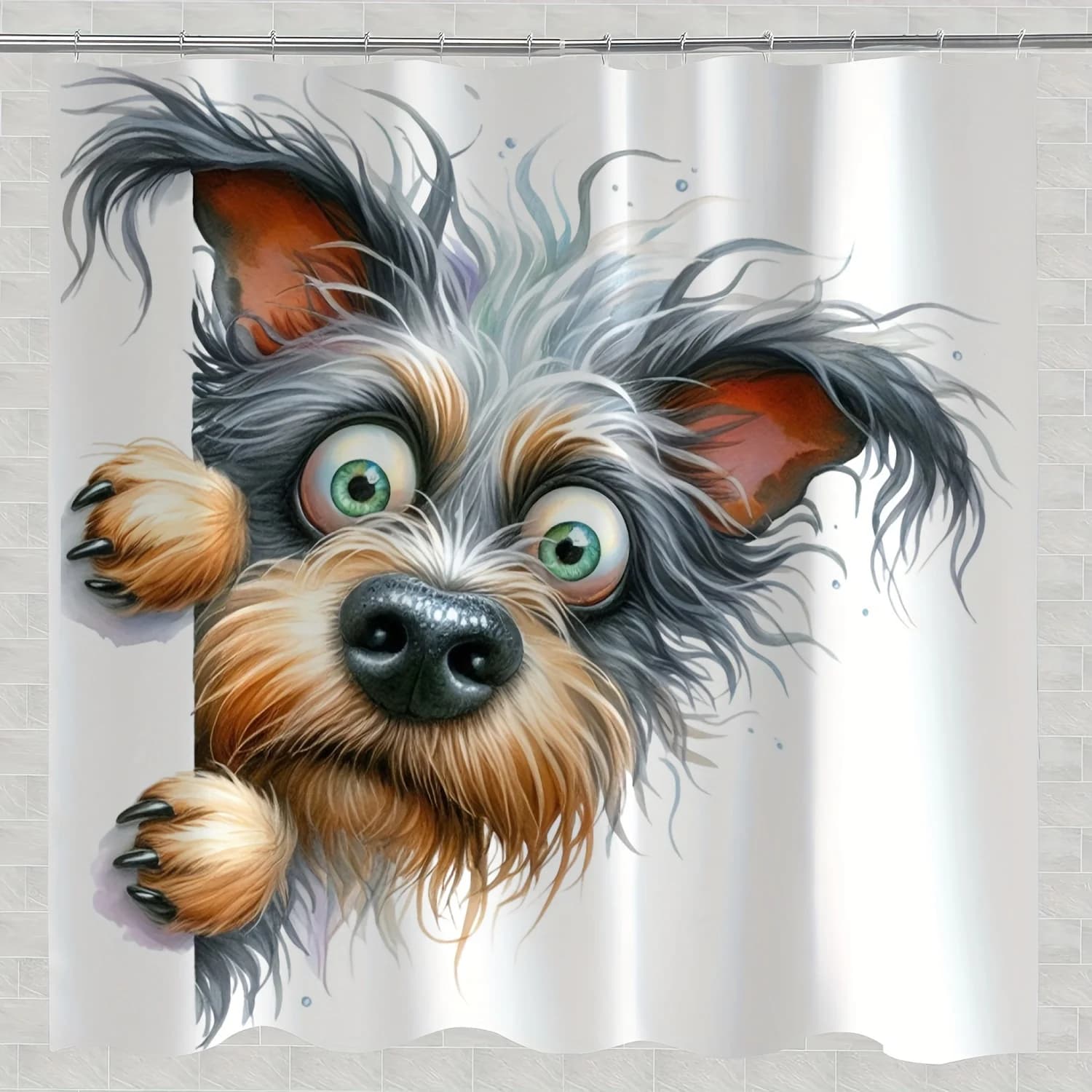 Tenda da doccia in poliestere con design moderno e divertente per cani da 1 pezzo con ganci, stampa digitale vibrante, lavabile in lavatrice