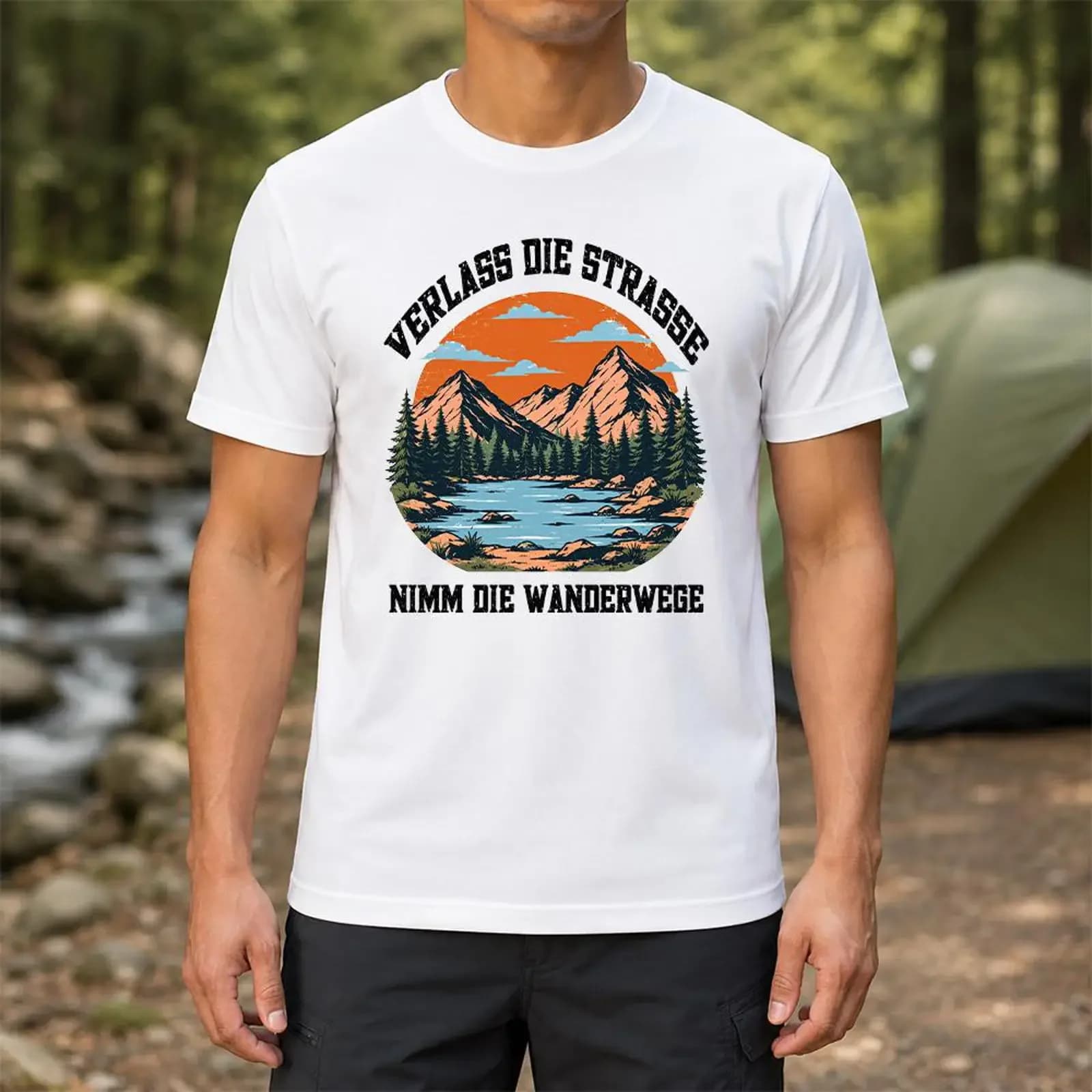 Verlass Die Strasse Nimm Wanderwege Retro Mountain Landscape T Shirt Hiking Outdoor Nature for Hiker Camping Lover vintage