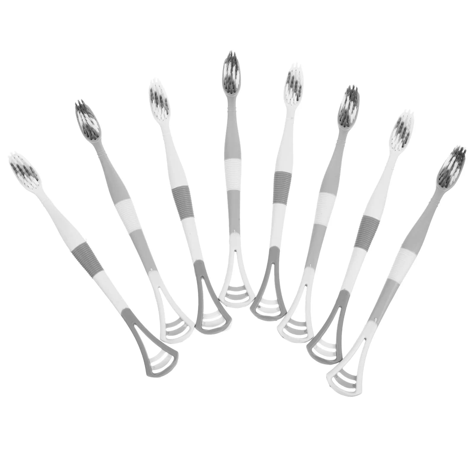 Set da 8 Spazzolini con Setole Morbide e Raschietto per Lingua per Adulti, Formato da Viaggio con Supporto in Silicone, per Igiene Orale e Pulizia Dentale