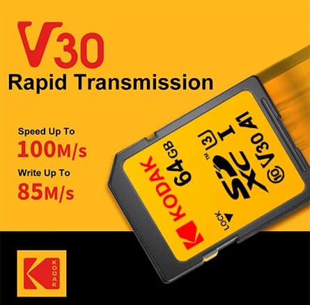 Scheda di memoria SD KODAK V30 Schede flash ad alta velocità 32 GB 64 GB 128 GB SDXC SDHC digitale per fotocamera reflex 4K HD dedicata